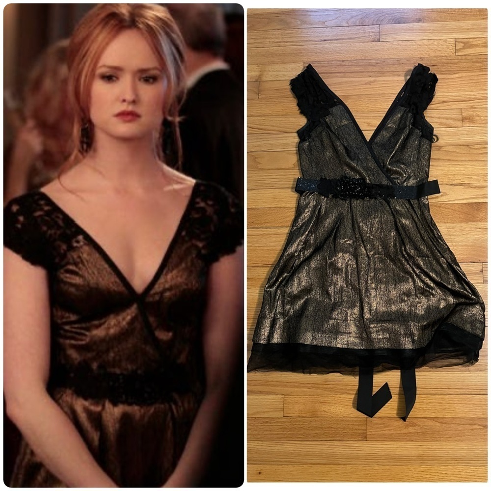 Gossip girl Vera Wang Lavender Label Metallic Black and Gold Cocktail Dress